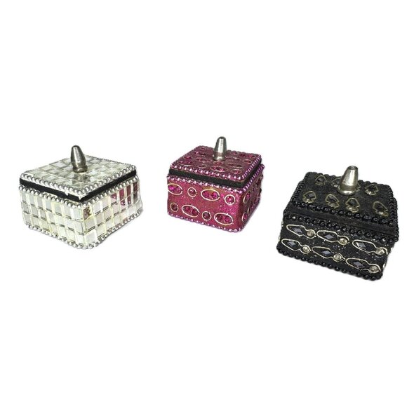 Set of 3 Bejeweled Mini Square Gift Boxes Trinket Boxes, 1" x 1" - Picture 1 of 5